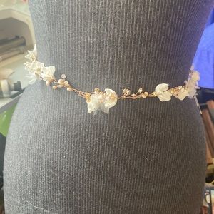 Rose gold bridal sash / belt with 3D flowers